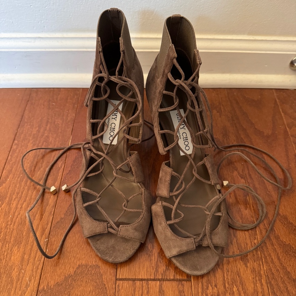 Jimmy Choo lace up heels - brown suede size euro 37 - Picture 2 of 5